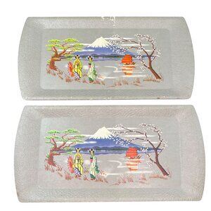VTG Kentley Buffet Serving Tray Set Gray Pressed Board Japan Geisha Mt. Fuji